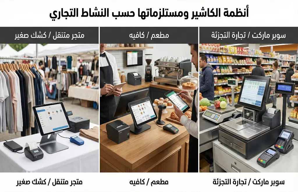 أنواع أجهزة الكاشير ومستلزماتها حسب النشاط التجاري