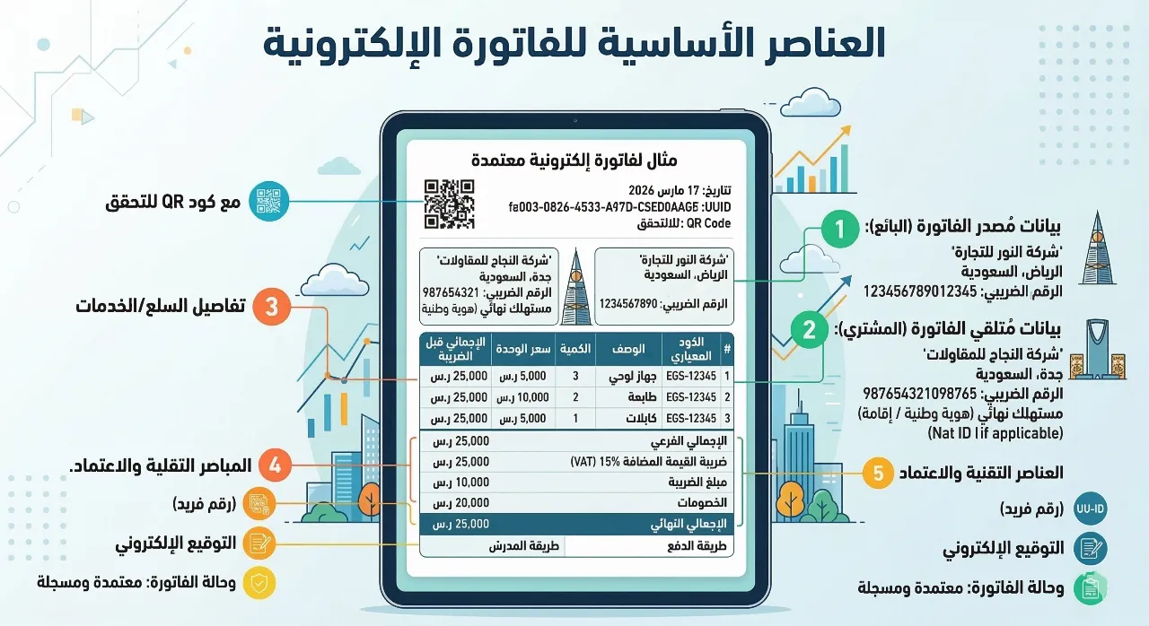 العناصر الأساسية للفاتورة الإلكترونية