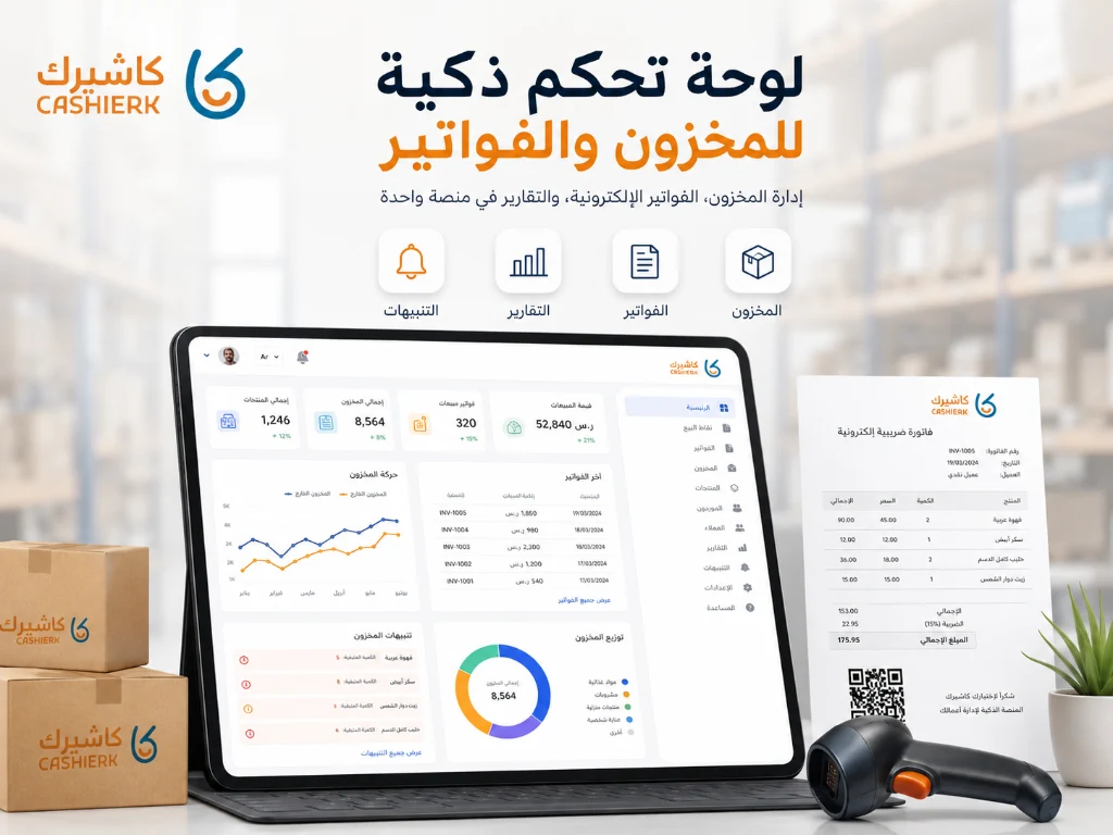 لوحة تحكم كاشيرك لربط المبيعات والمخزون والفواتير تلقائيًا